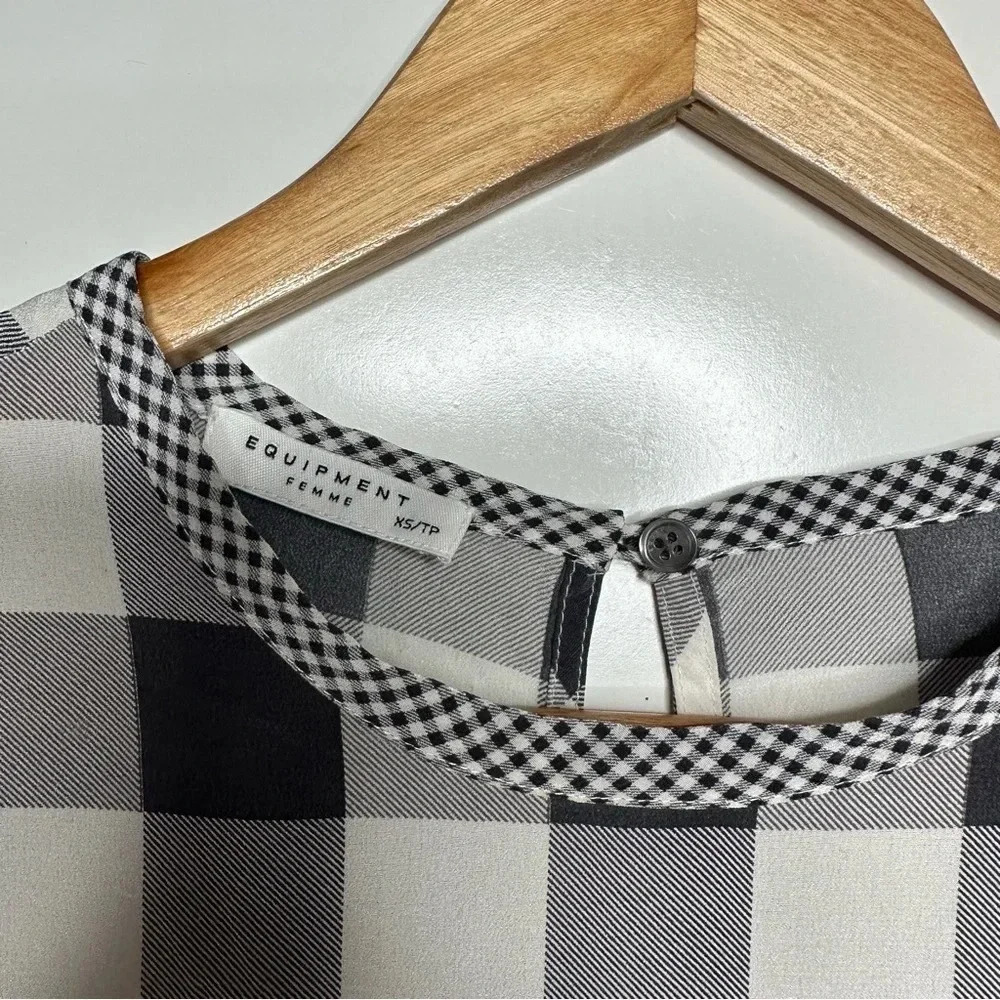 Equipment Gray Buffalo Check Logan 100% Silk Blouse Size XS - Picture 8 of 9